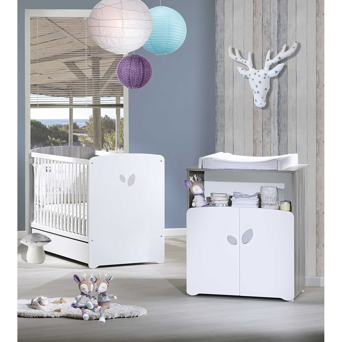 Chambre duo lit et Commode à langer en bois, BABY PRICE