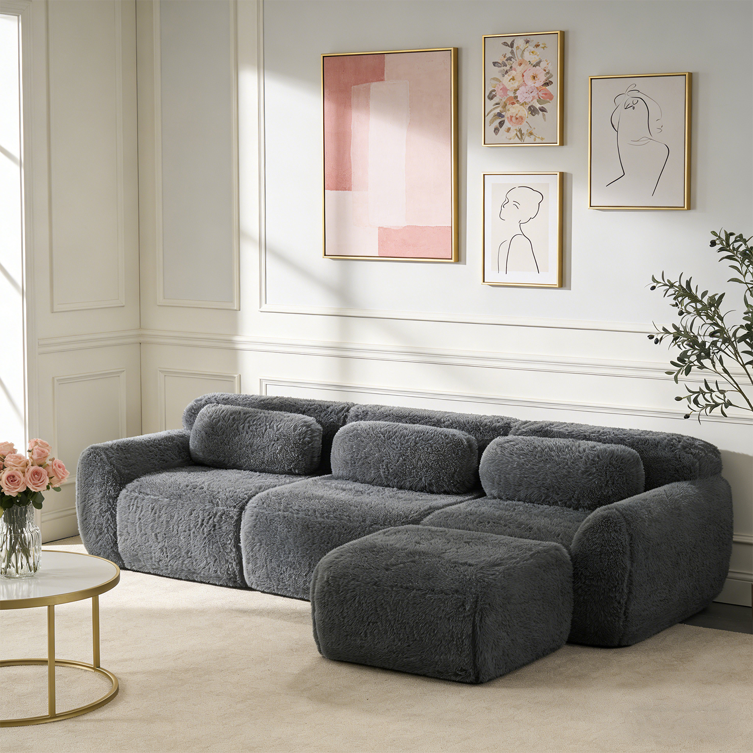 Canapé d'angle réversible 3 places avec pouf, WIND, MEUBLES COSY