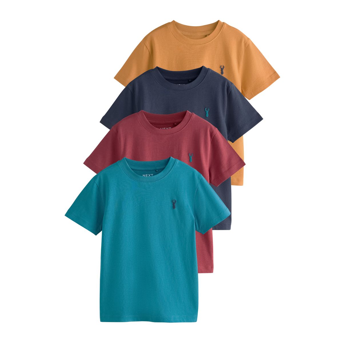 T-shirt manches courtes/cerf brodé, lot de 4, NEXT