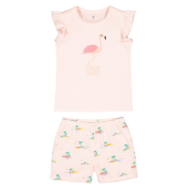 Kurzpyjama mit Flamingo-Print rosa <span itemprop=