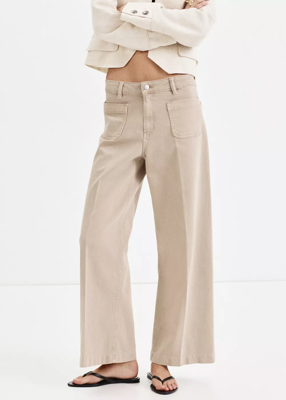 Jean wide leg poches pièce, MANGO