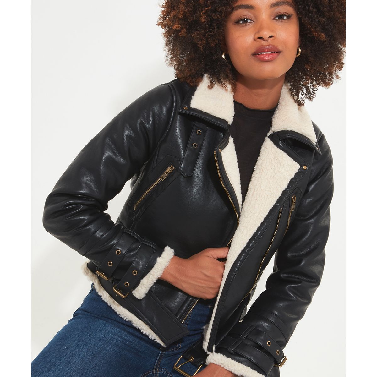 Blouson femme discount simili cuir noir