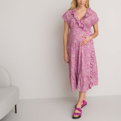 Floral Ruffled Maternity Dress in Cotton Mix LA REDOUTE COLLECTIONS