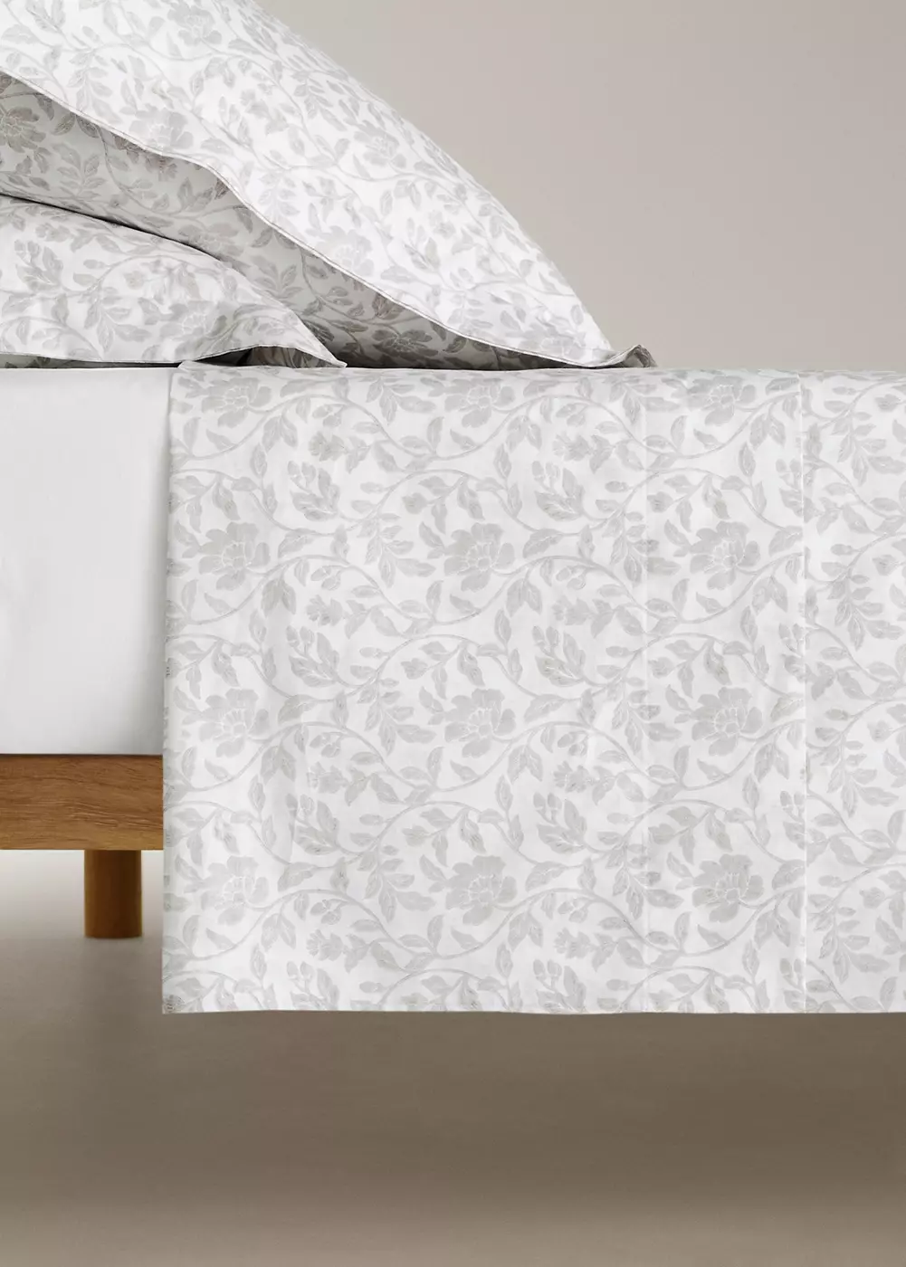 Drap plat percale de coton imprimé fleuri lit 150/160 cm, MANGO HOME