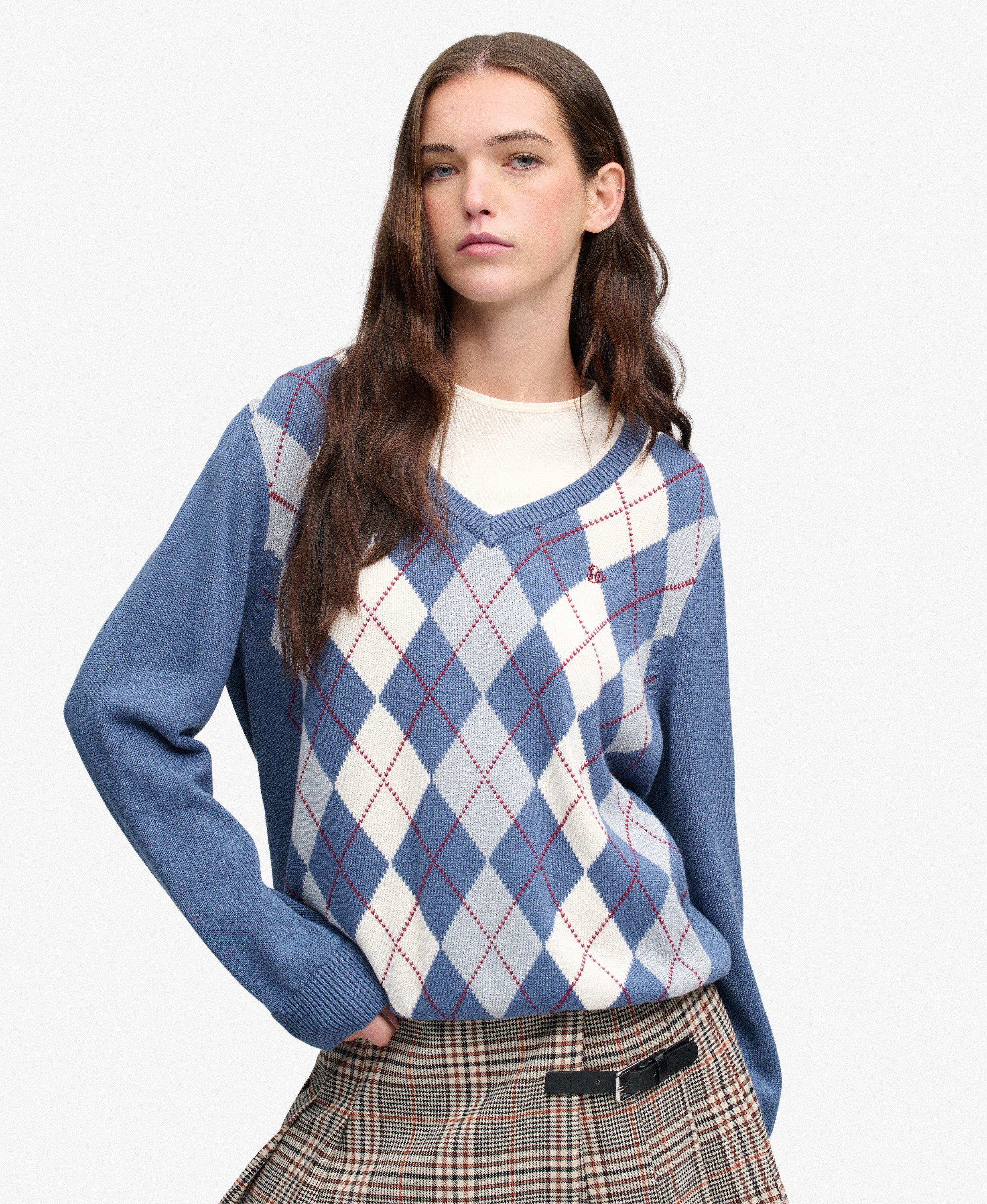 Pull Argyle col V coupe décontractée, SUPERDRY