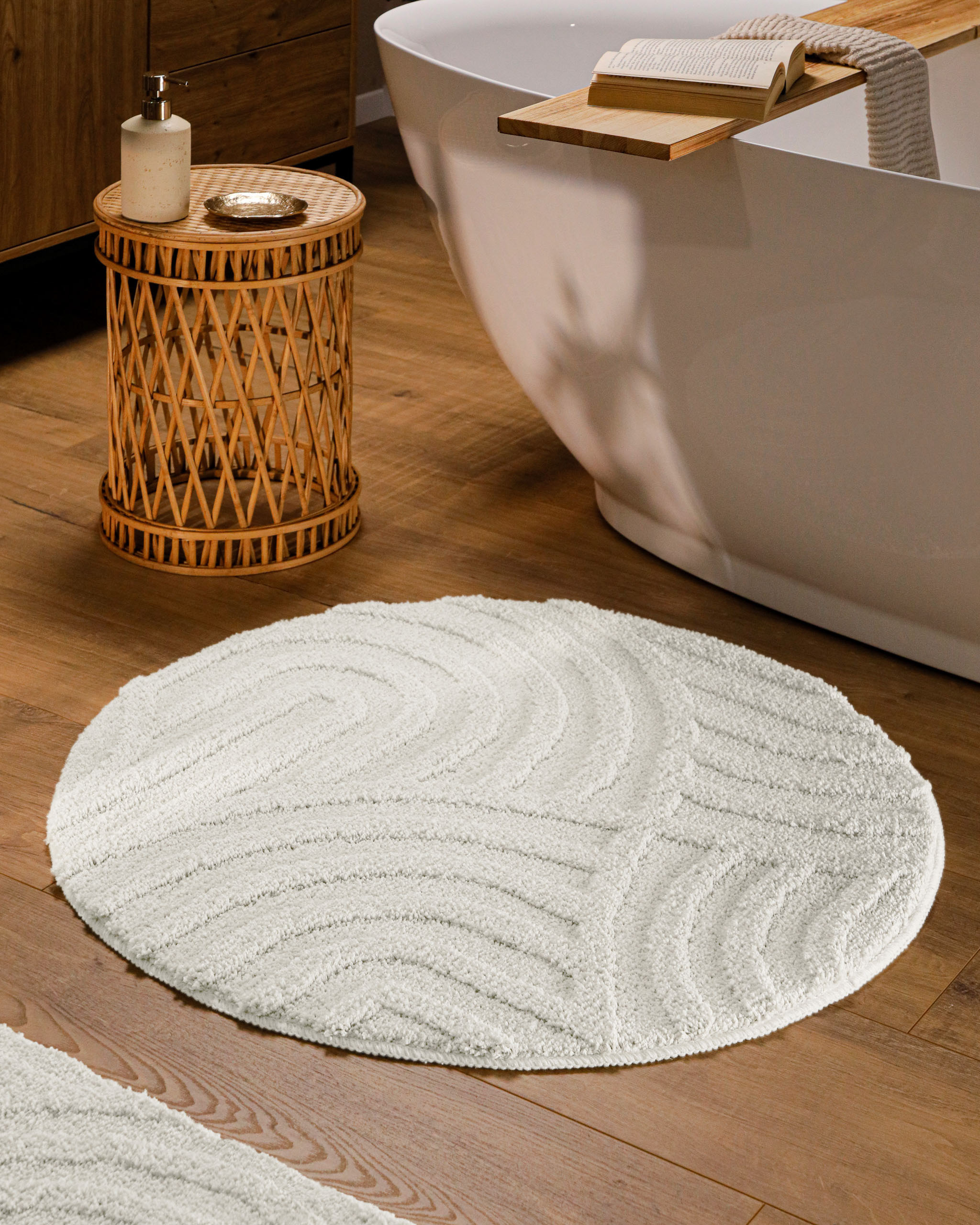 Tapis de bain rond, lignes en relief , Fiete, WECON HOME