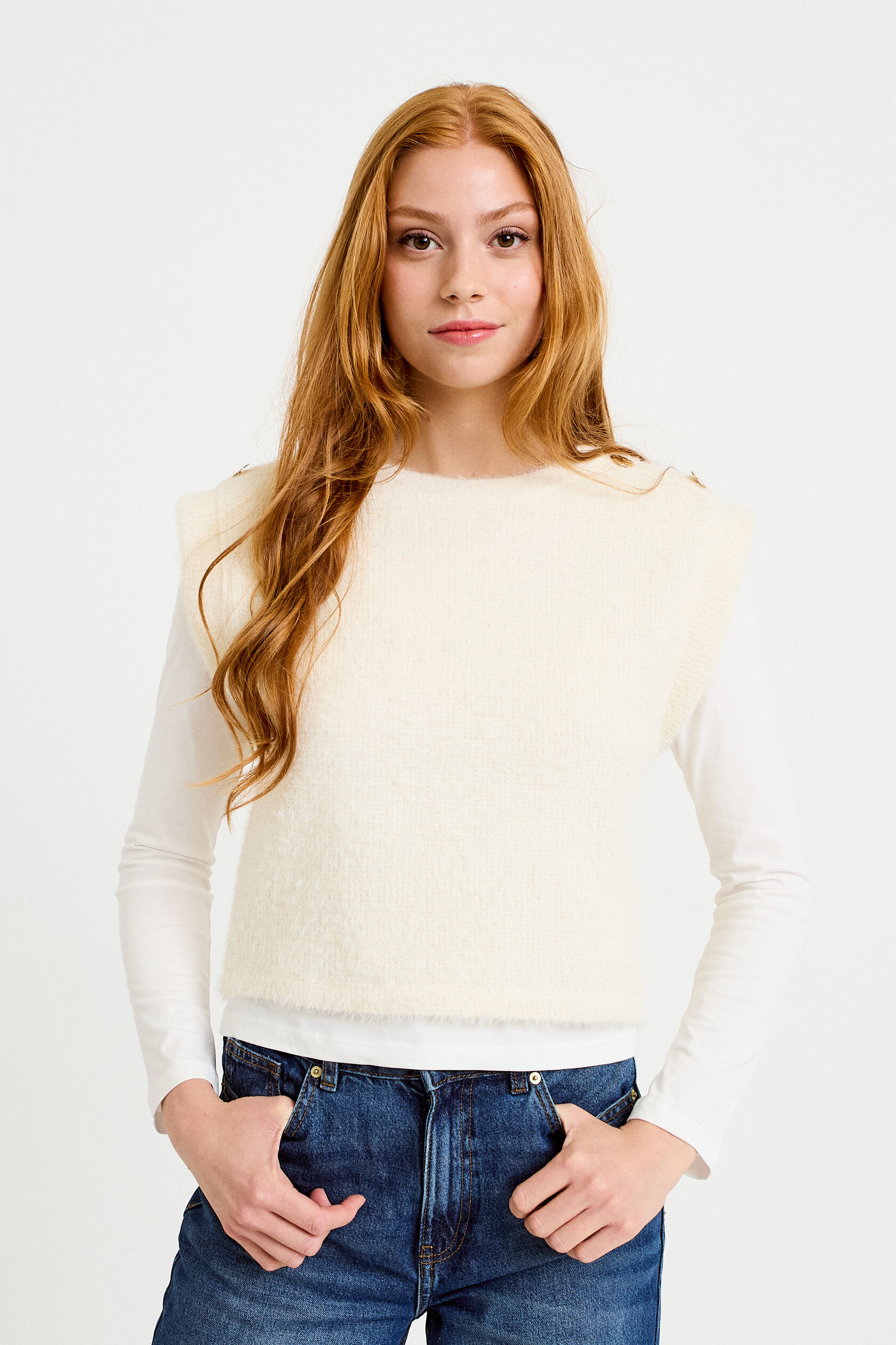 Pull 2-en-1 manches longues col rond, CACHE CACHE