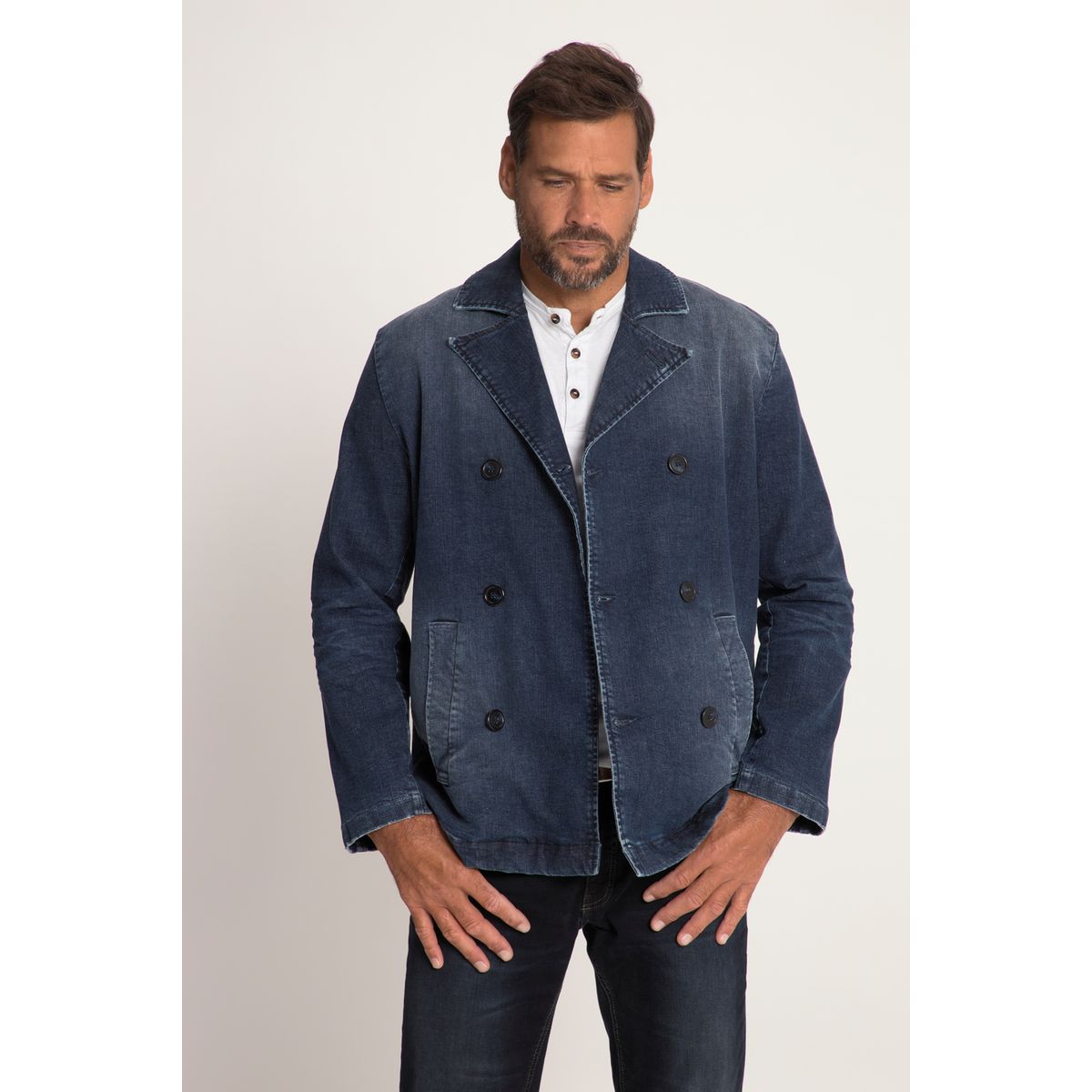 Veste caban en jean double rang e de boutons bleu jean Jp1880