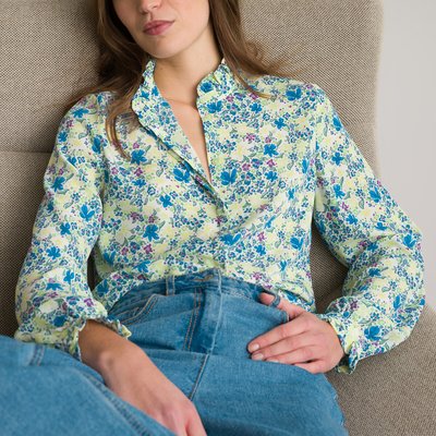 Recycled Floral Print Shirt with Ruffles and High Neck LA REDOUTE COLLECTIONS
