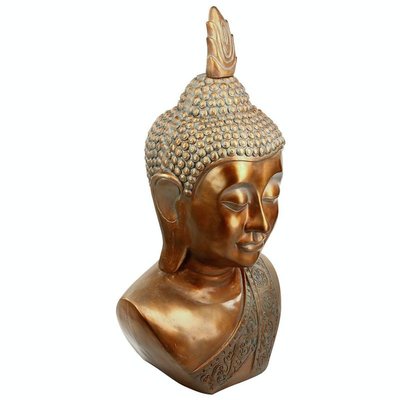 Buste de Bouddha en pierre reconstituée et finition cuivrée vieil or patiné 60x46xH113cm PIER IMPORT