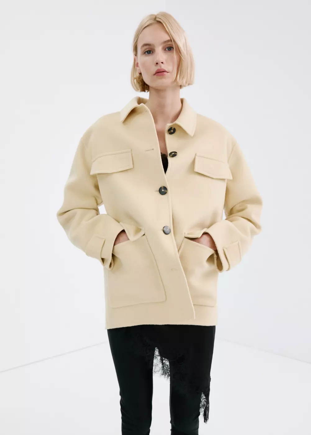 Veste laine à poches, MANGO