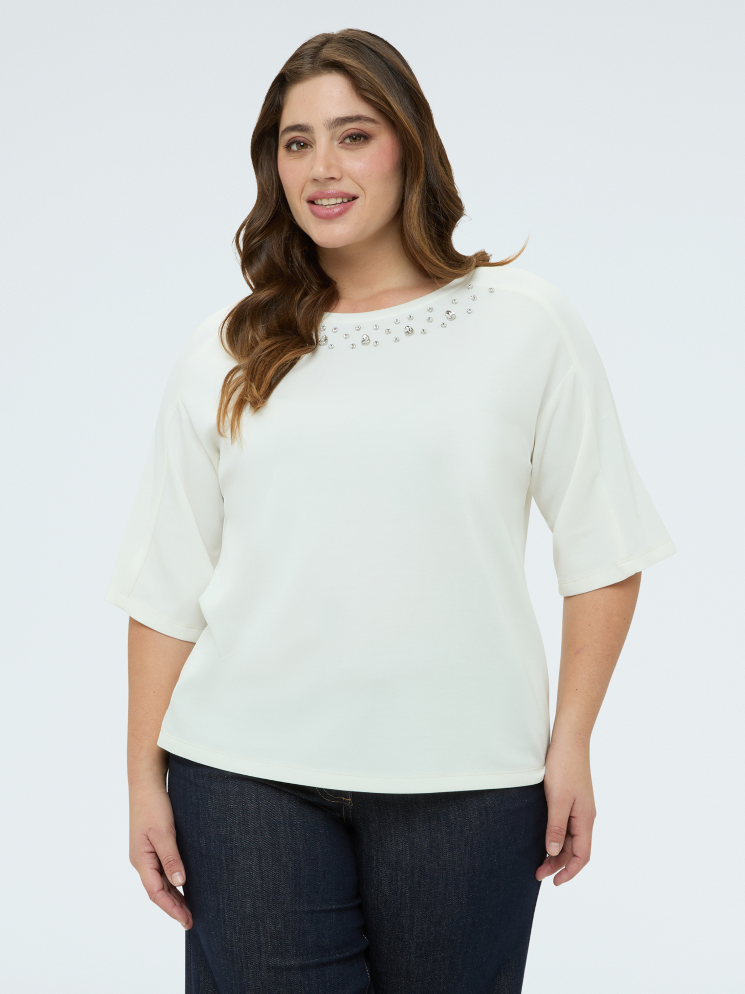 Sweat-shirt avec applications sur l'encolure, FIORELLA RUBINO