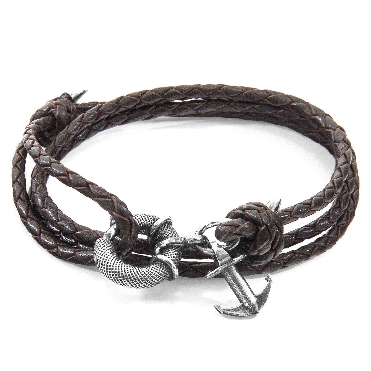 Bracelet Ancre Argent et Cuir Tressé CLYDE
