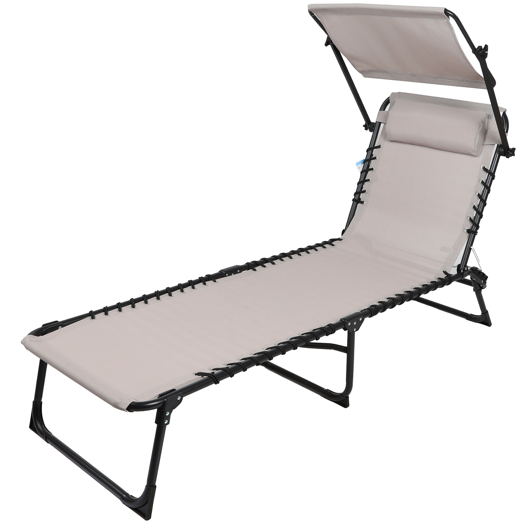 Bain de soleil métal noir et toile taupe + parasol et coussin 187x56x85cm, WADIGA