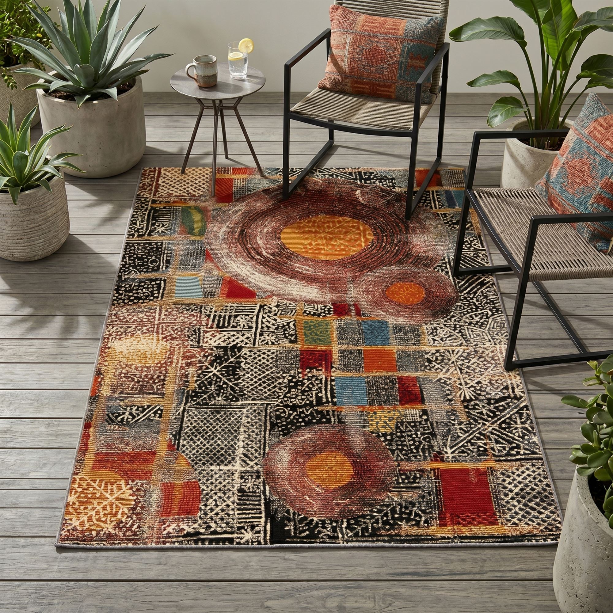 Tapis d'extérieur tissé plat à motifs géométriques - AURORA, GINO FALCONE