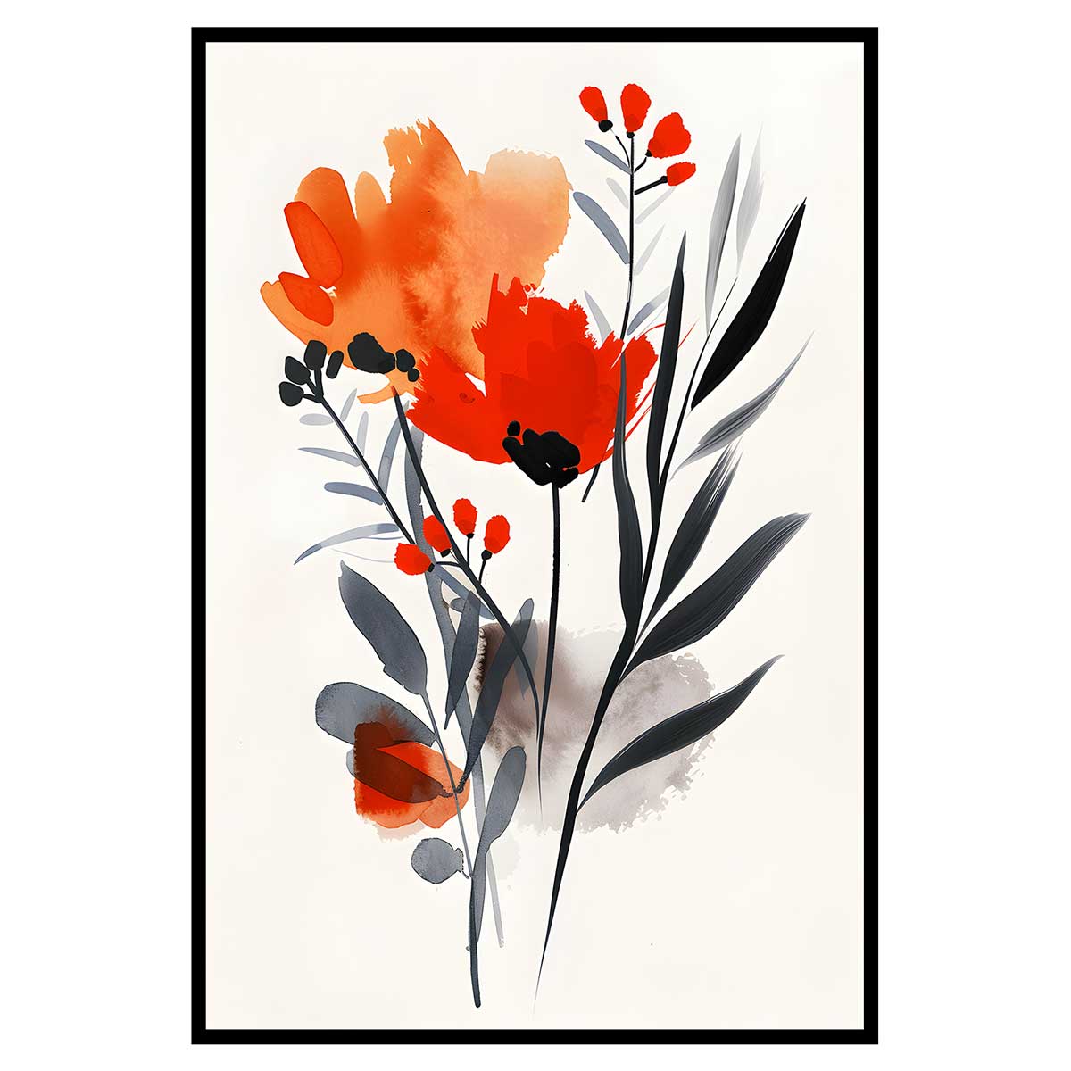 Affiche encadrée fleurs abstraites rouges, HEXOA