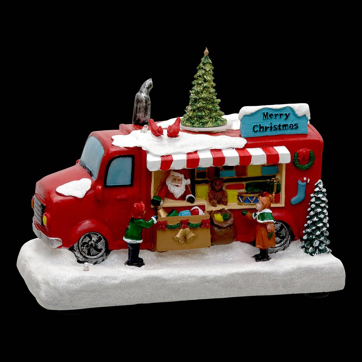 Village lumineux camion du Père Noël animé et musical 5 LED à piles, ATMOSPHERA