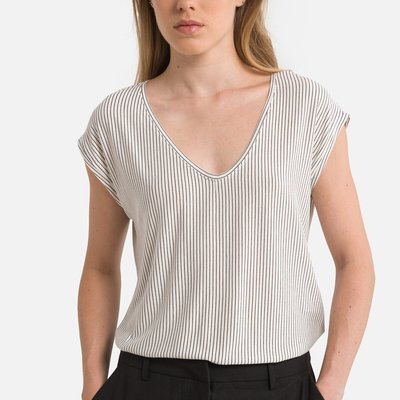 Finely Striped T-Shirt with V-Neck PIECES