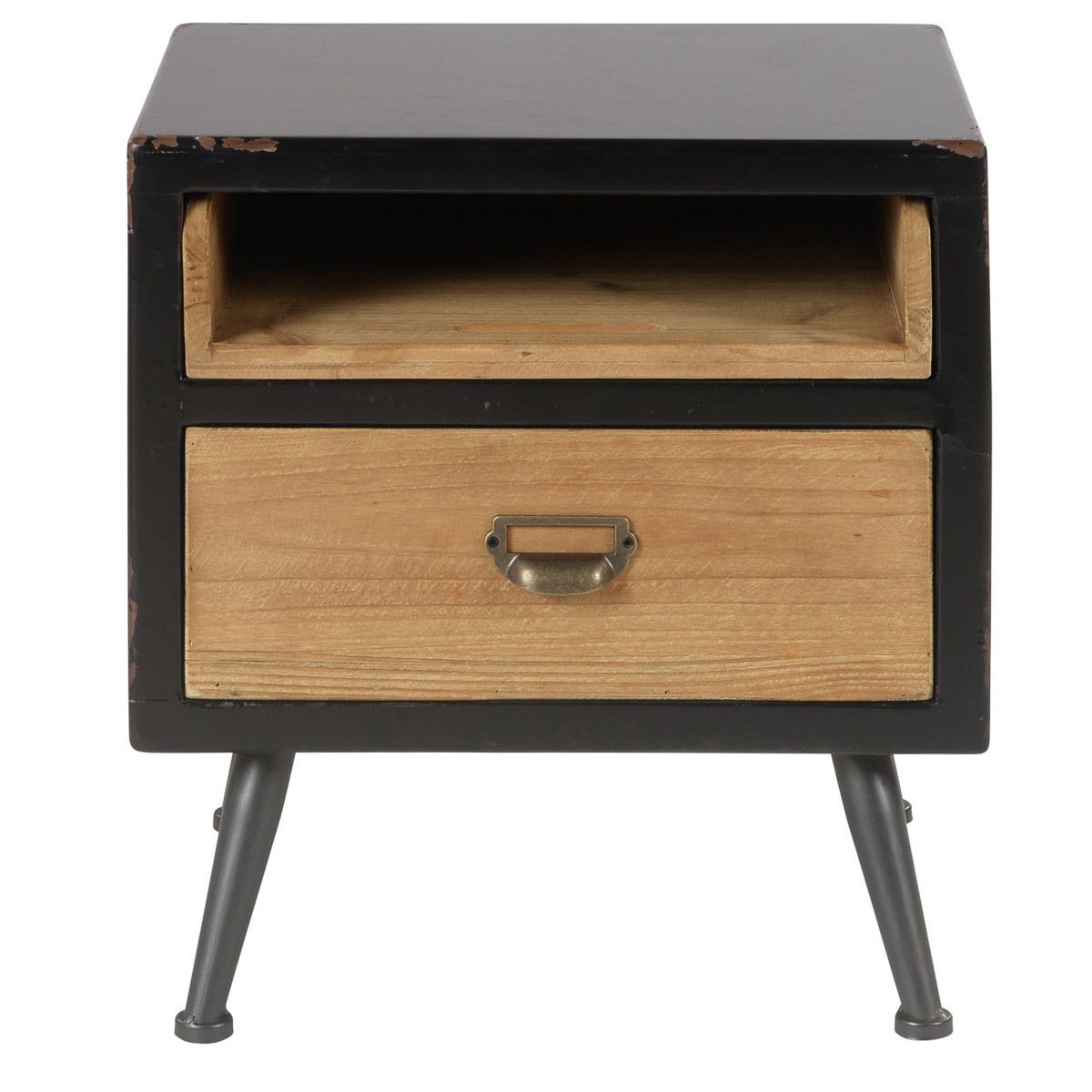 table de chevet sapin massif et metal highland
