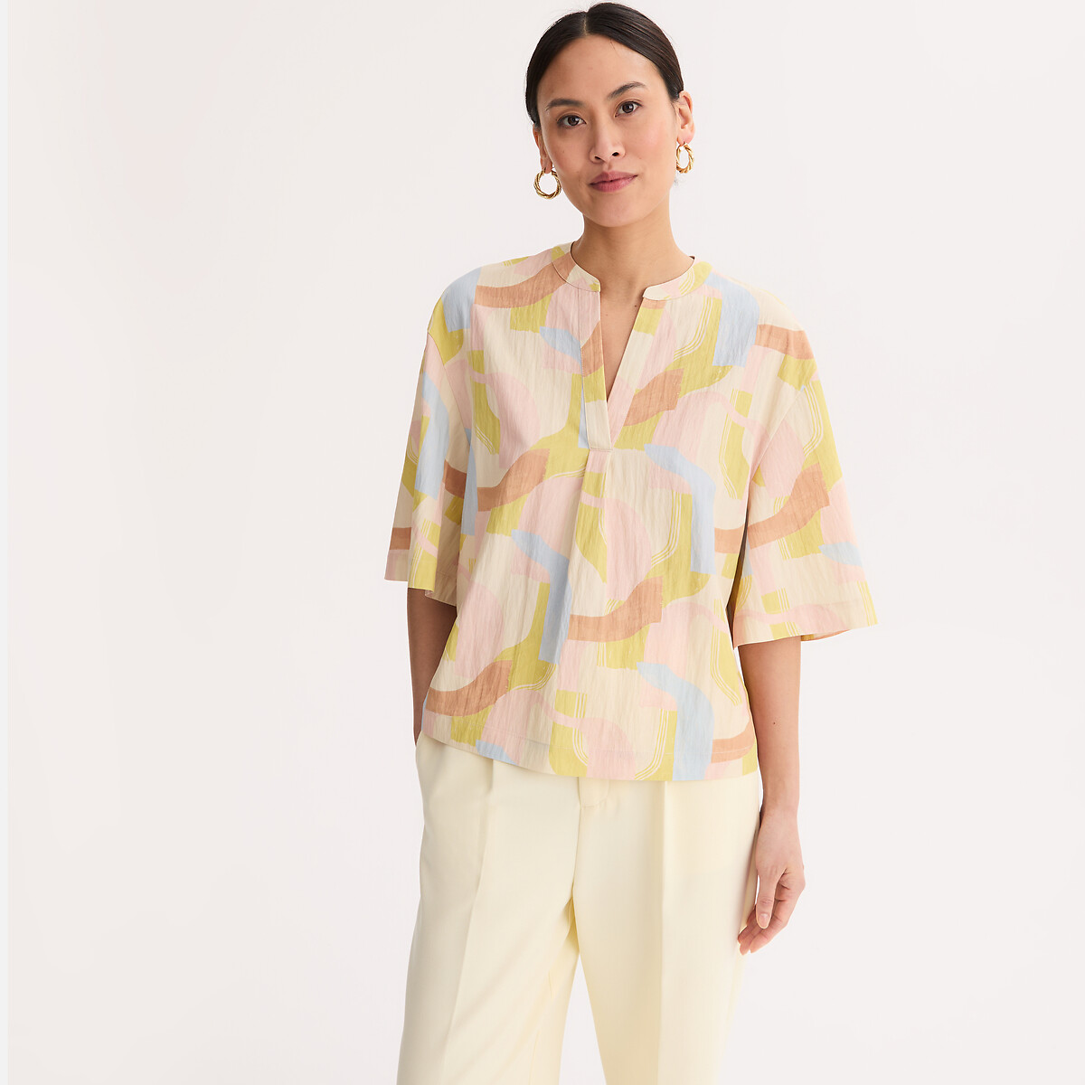 Blouse col V manches courtes imprimée, ANNE WEYBURN