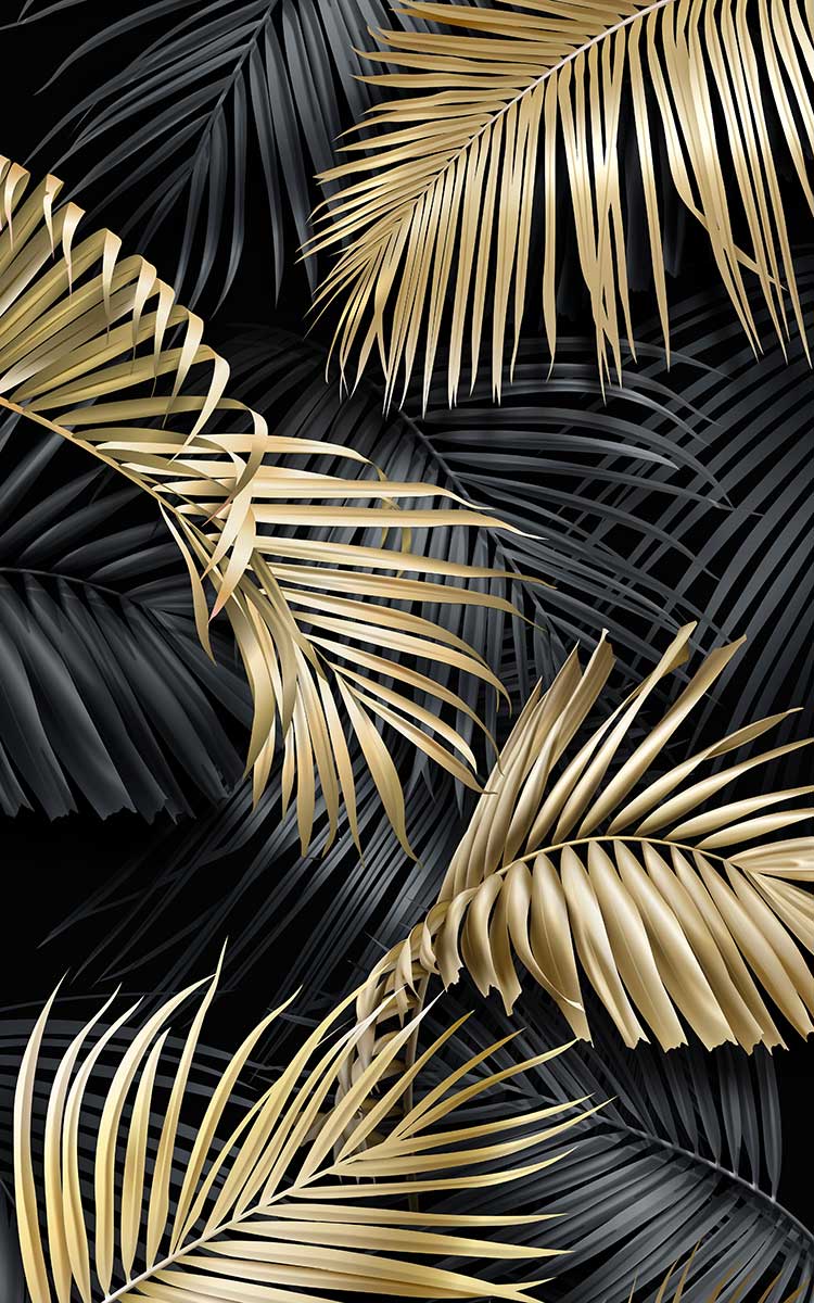 Tableau deco jungle feuillage or - 50x80cm, HEXOA