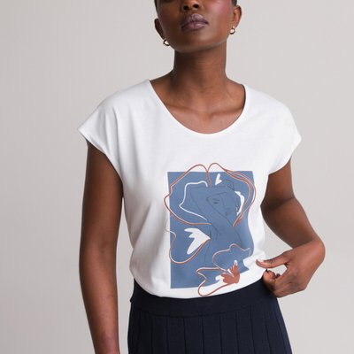 Printed Cotton Mix T-Shirt with Crew Neck and Short Sleeves ANNE WEYBURN