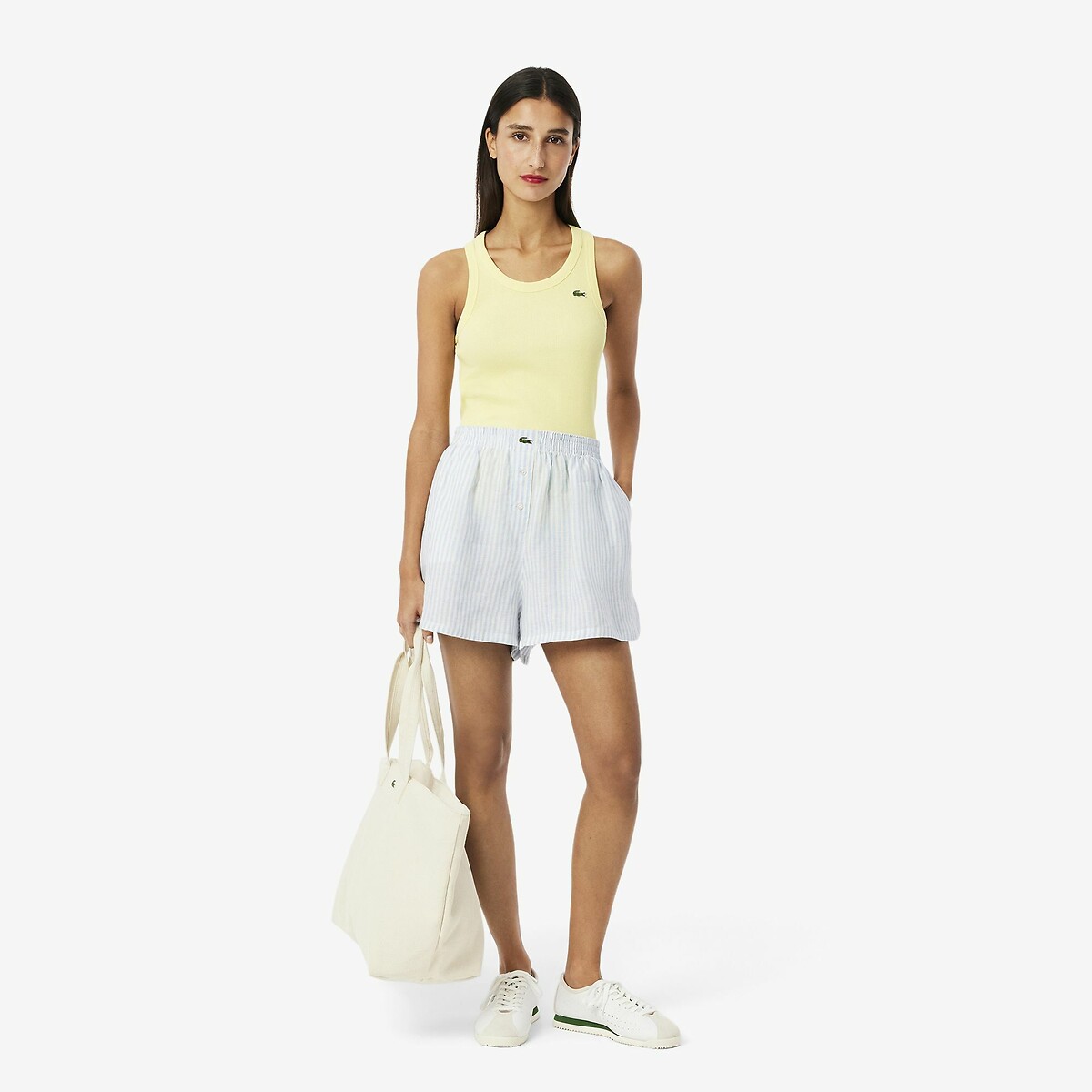 Short ample lin rayé, LACOSTE
