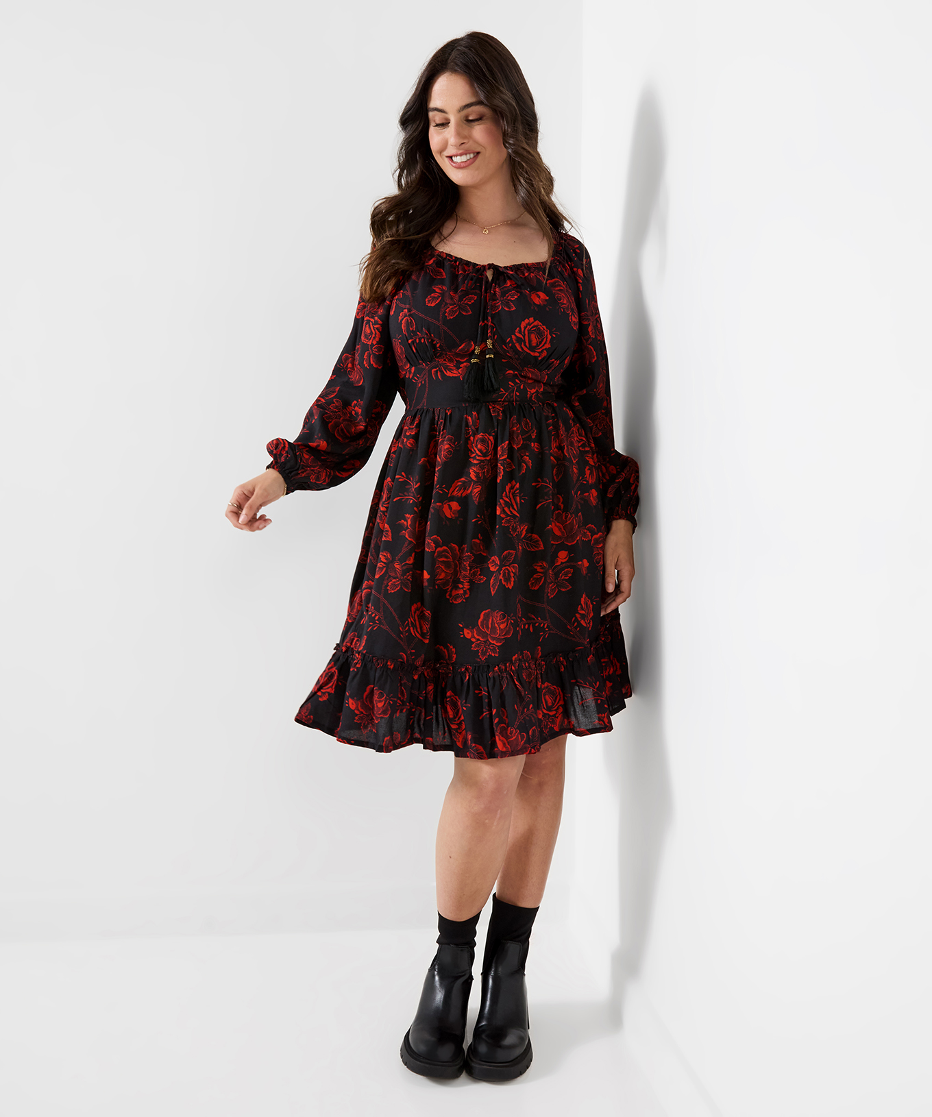 Robe Courte Fleurie à Ourlet à Volant Spectaculaire, JOE BROWNS