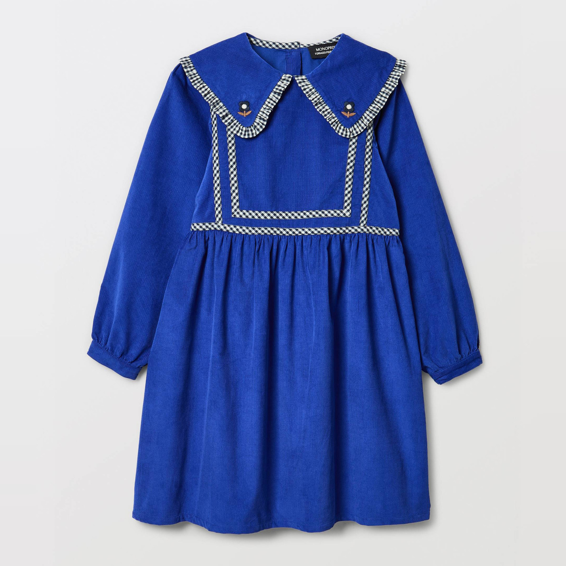 Robe en velours col claudine détails vichy, MONOPRIX