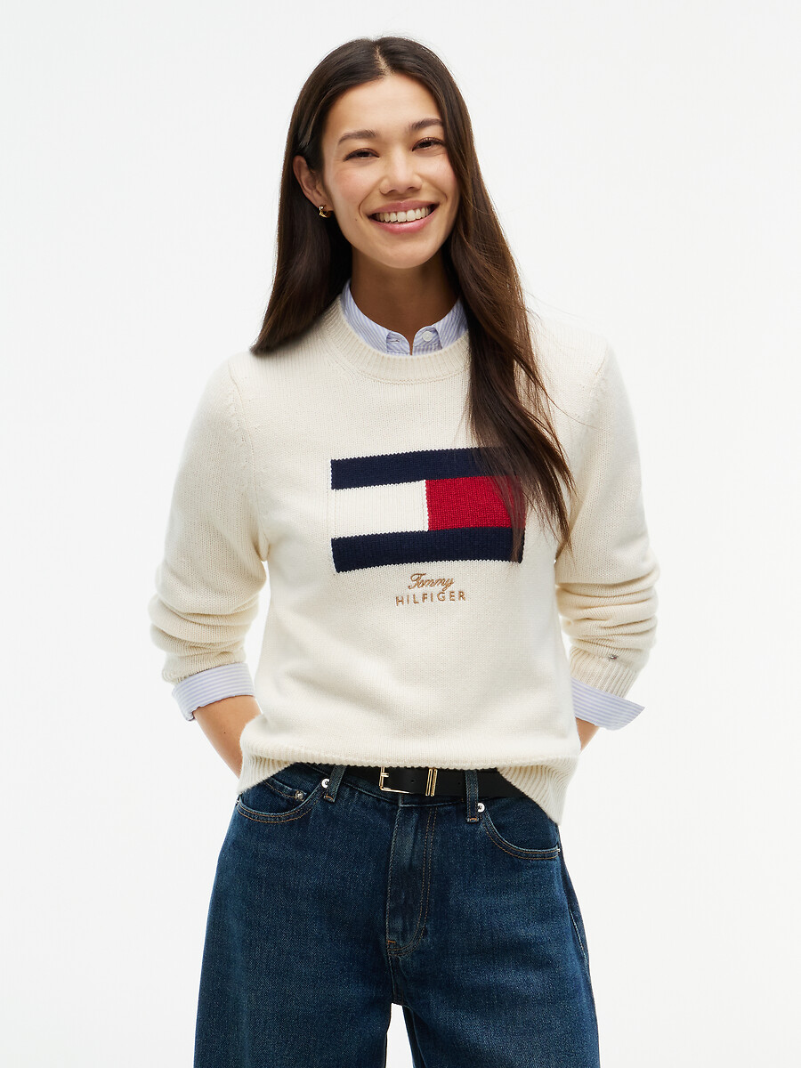 Logo 90% Wool/10% Cashmere Crew Neck Jumper, TOMMY HILFIGER