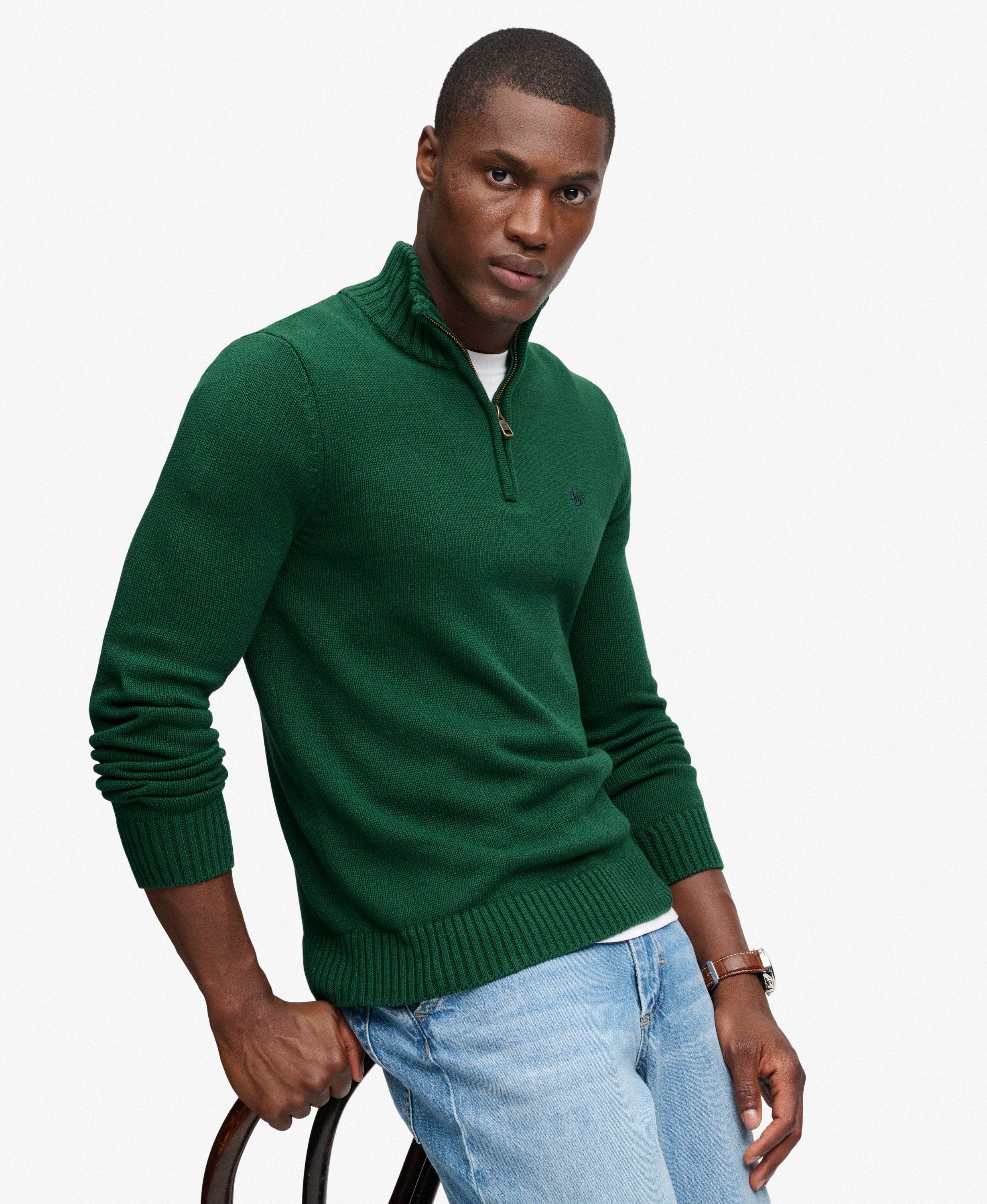Pull Maille Demi-Zip Coupe Ajustée, SUPERDRY