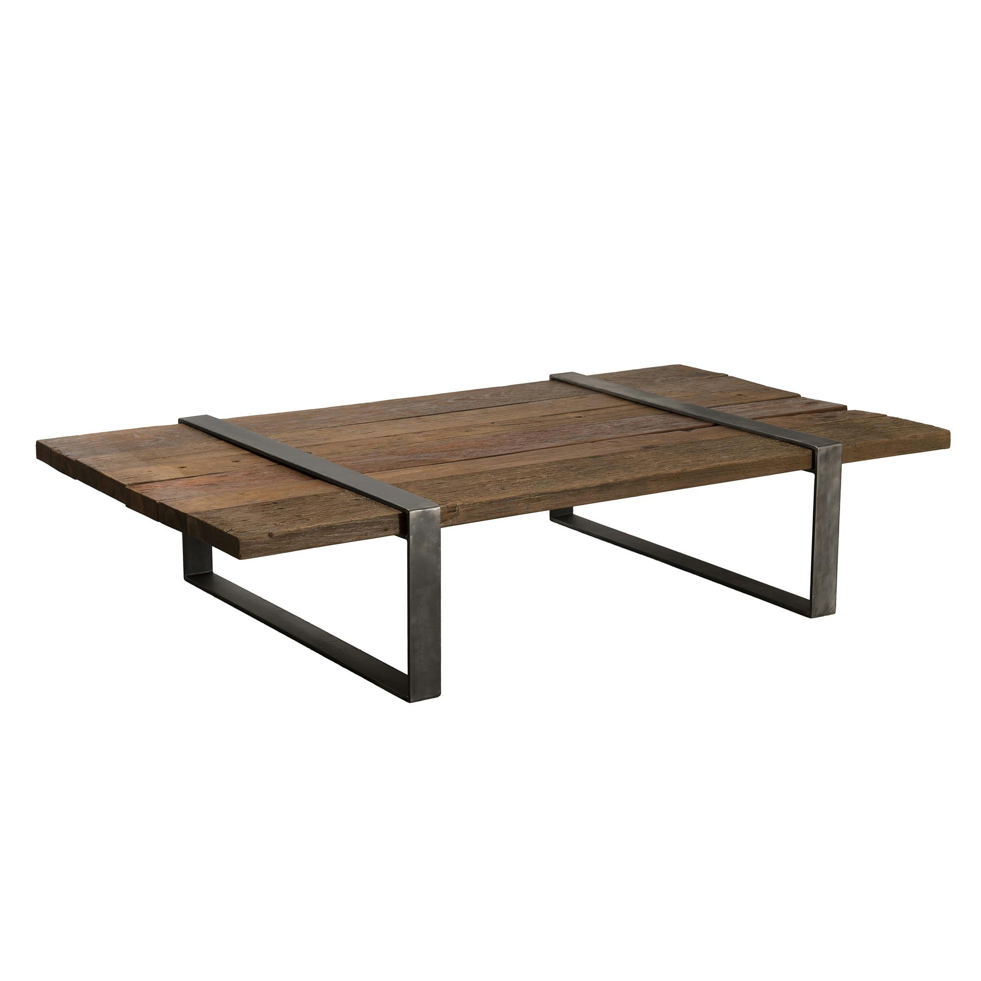 Table basse industrielle bois massif teck recyclé et pieds métal 164x90cm MATT, PIER IMPORT