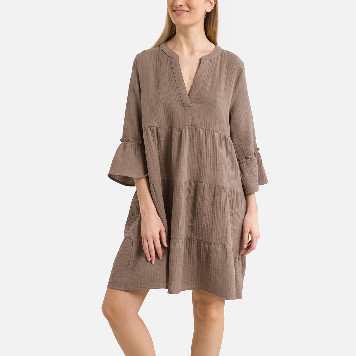 Robe fluide manches 3 4 taupe Only La Redoute