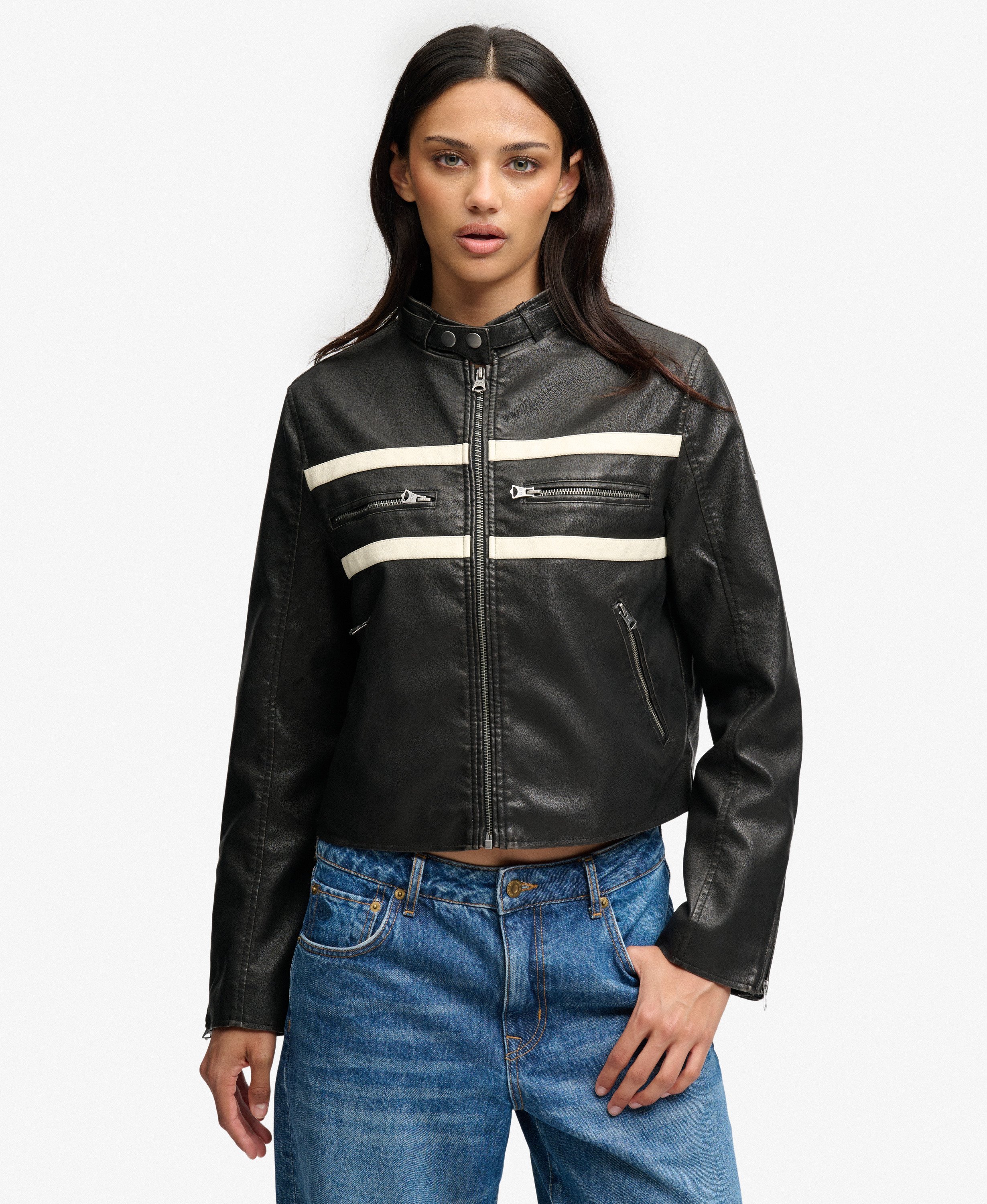 Veste Moto Faux Cuir Coupe Ajustée, SUPERDRY