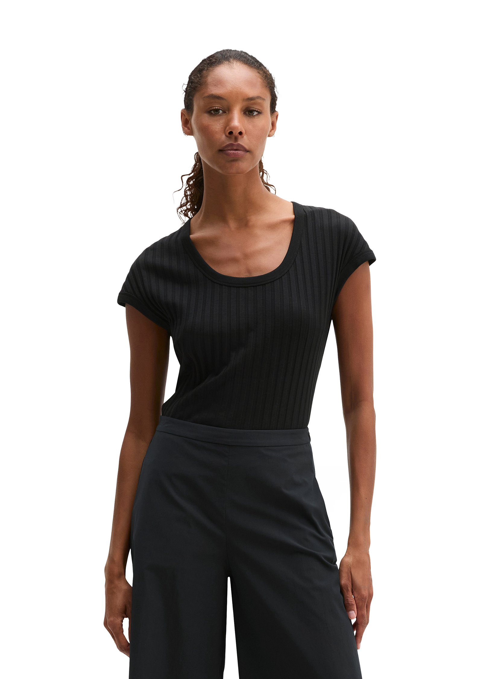 T-shirt Pointelle slim en doux mélange Modal-Organic-Cotton, MARC O'POLO