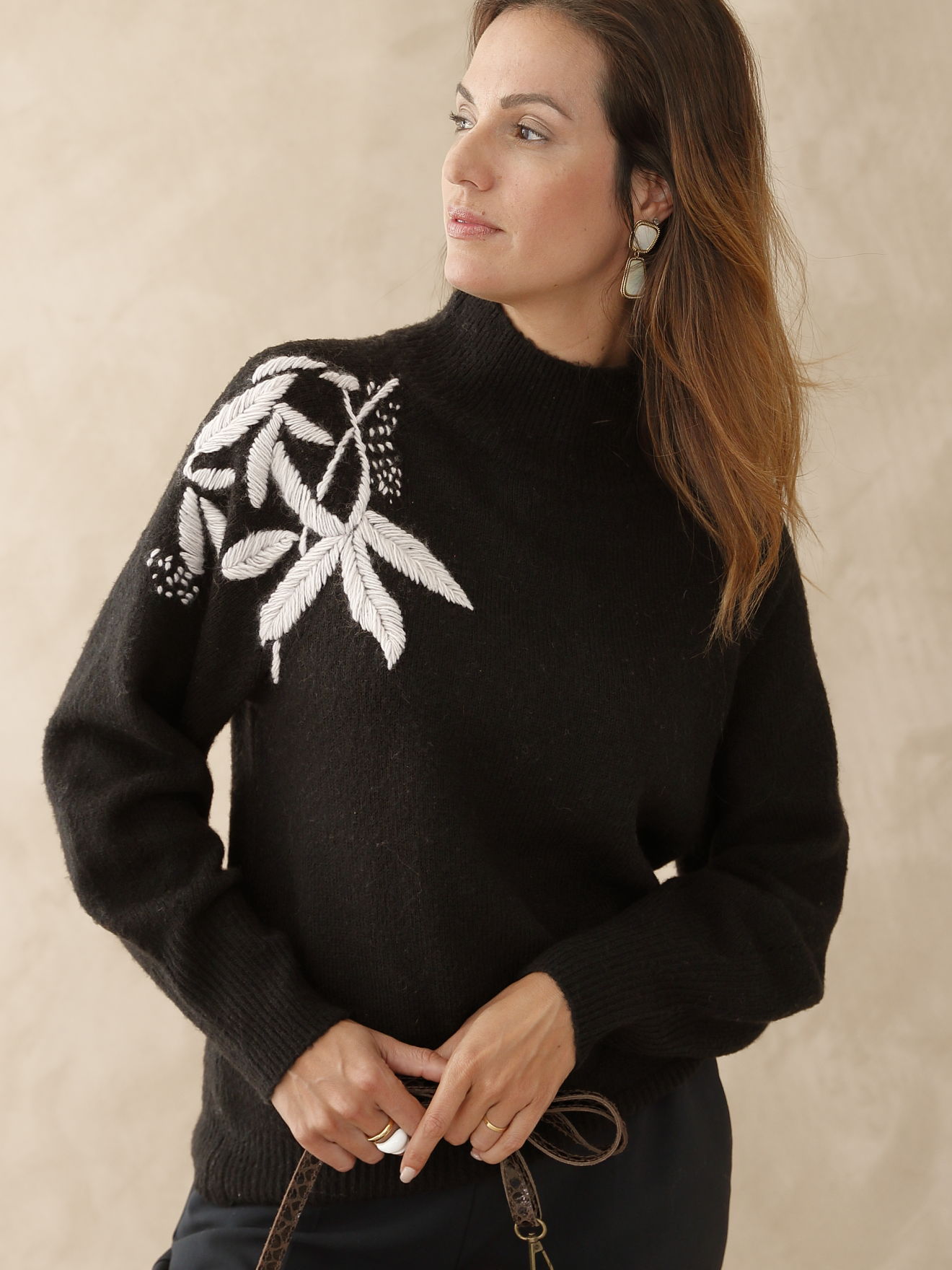 Pull col montant avec broderie, DAXON