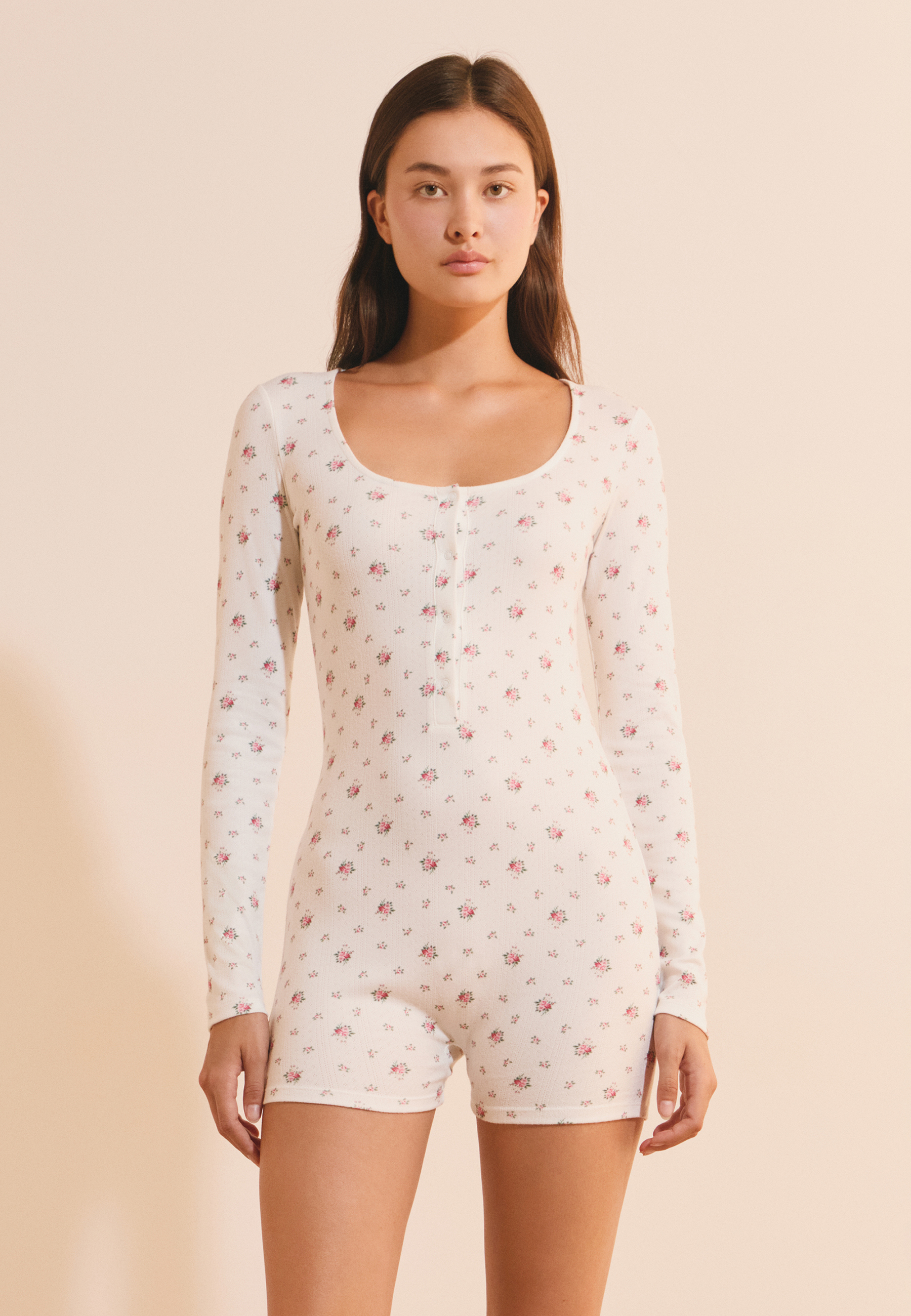 Combishort à manches longues avec motif fleuri BAYALINE, ETAM