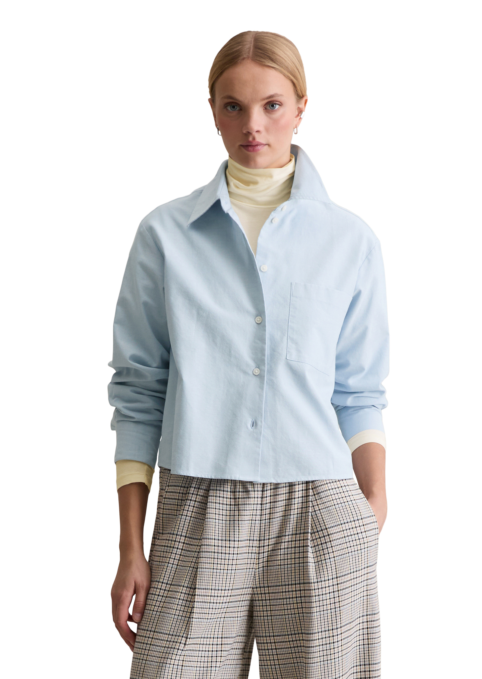 Blouse Oxford cropped en coton organique, MARC O’POLO DENIM