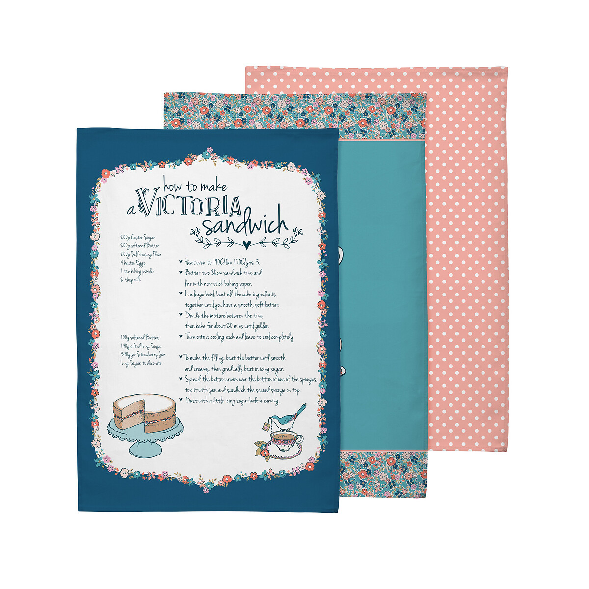 Set of 3 Cotton Tea Towels in Ditsy Floral Print, SO'HOME