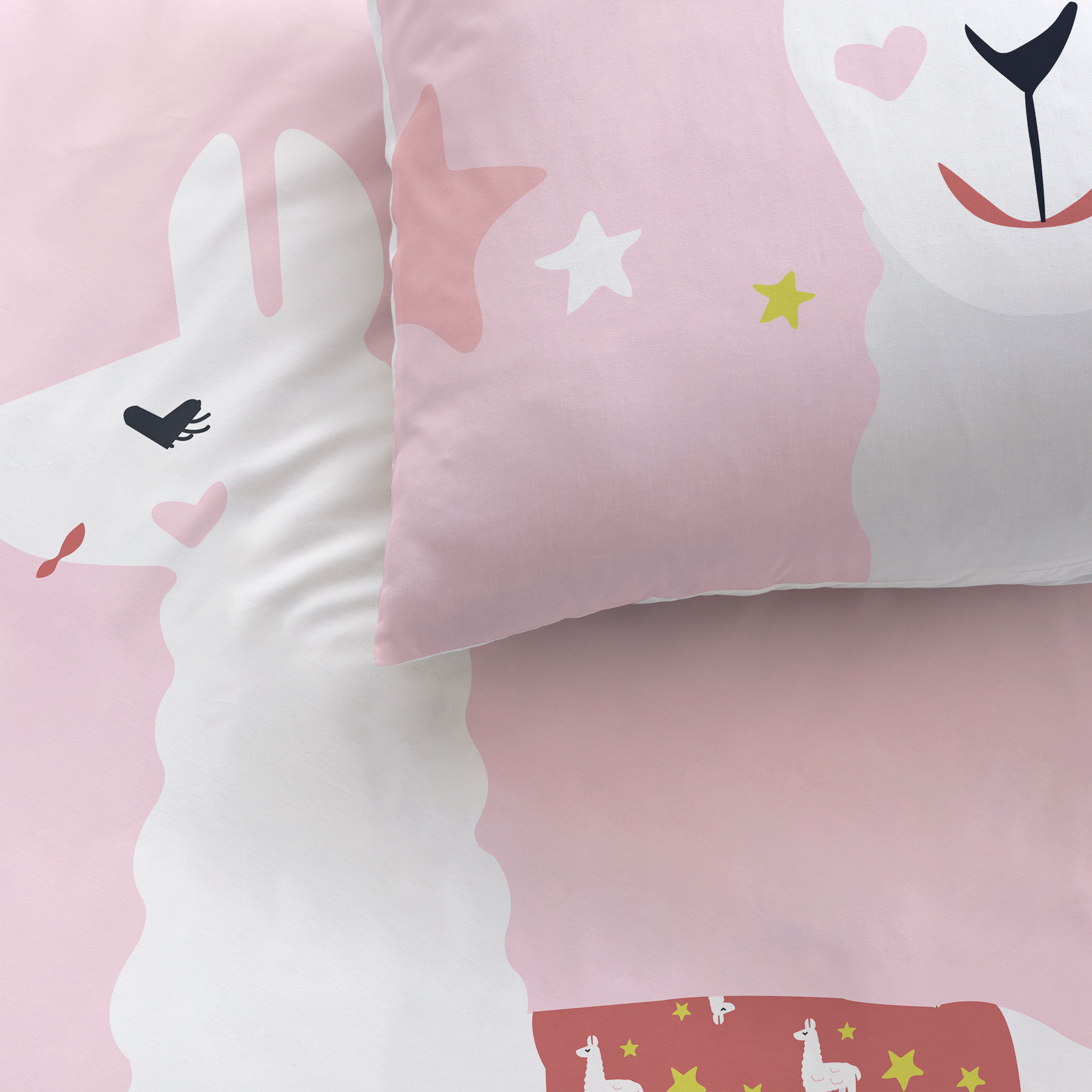 Parure De Lit Enfant 140x200cm MATT & ROSE - Imprimé Lama, 100% Coton Oeko-Tex
