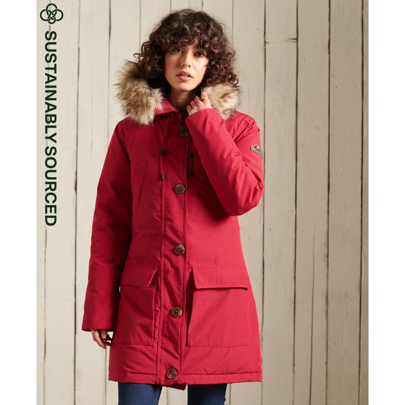 Femme Vêtements Manteaux Parkas Parka à capuche en duvet fausse fourrure Superdry en coloris Rouge 