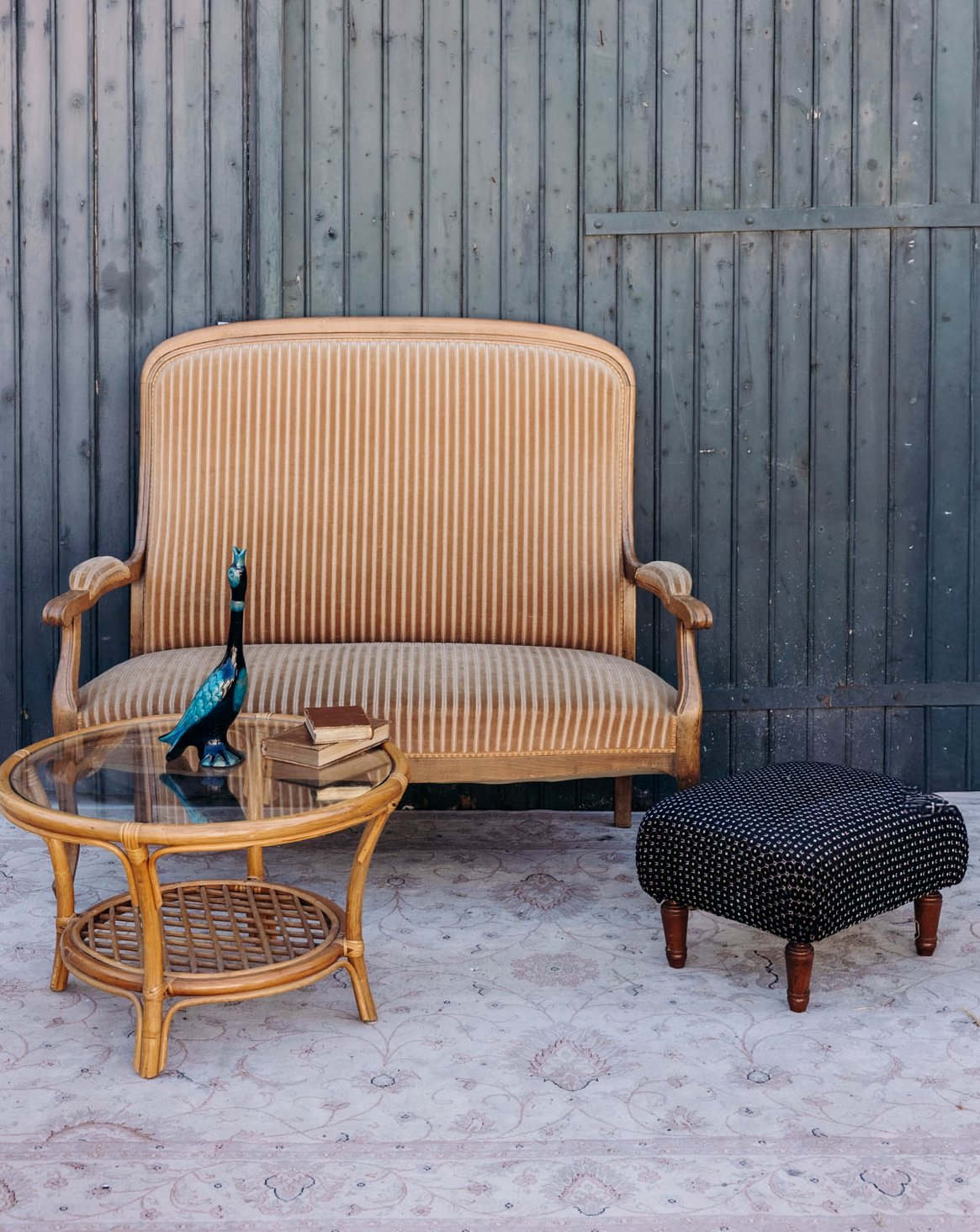 Banquette en tissu rayé beige Clara N°150 - Bon état, DEBONGOUT