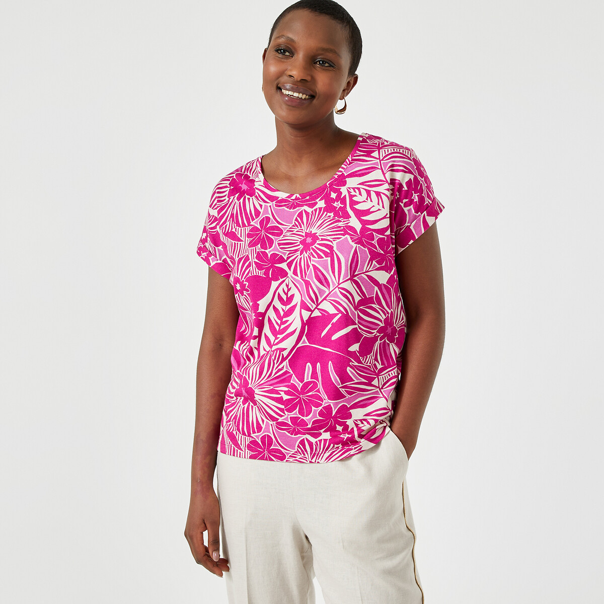 Floral Print T-Shirt with Crew Neck and Short Sleeves, ANNE WEYBURN