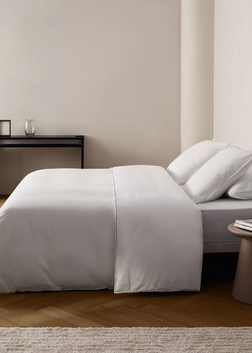 Housse de couette percale de coton délavé surpiqûre zigzag lit 150/160 cm, MANGO HOME