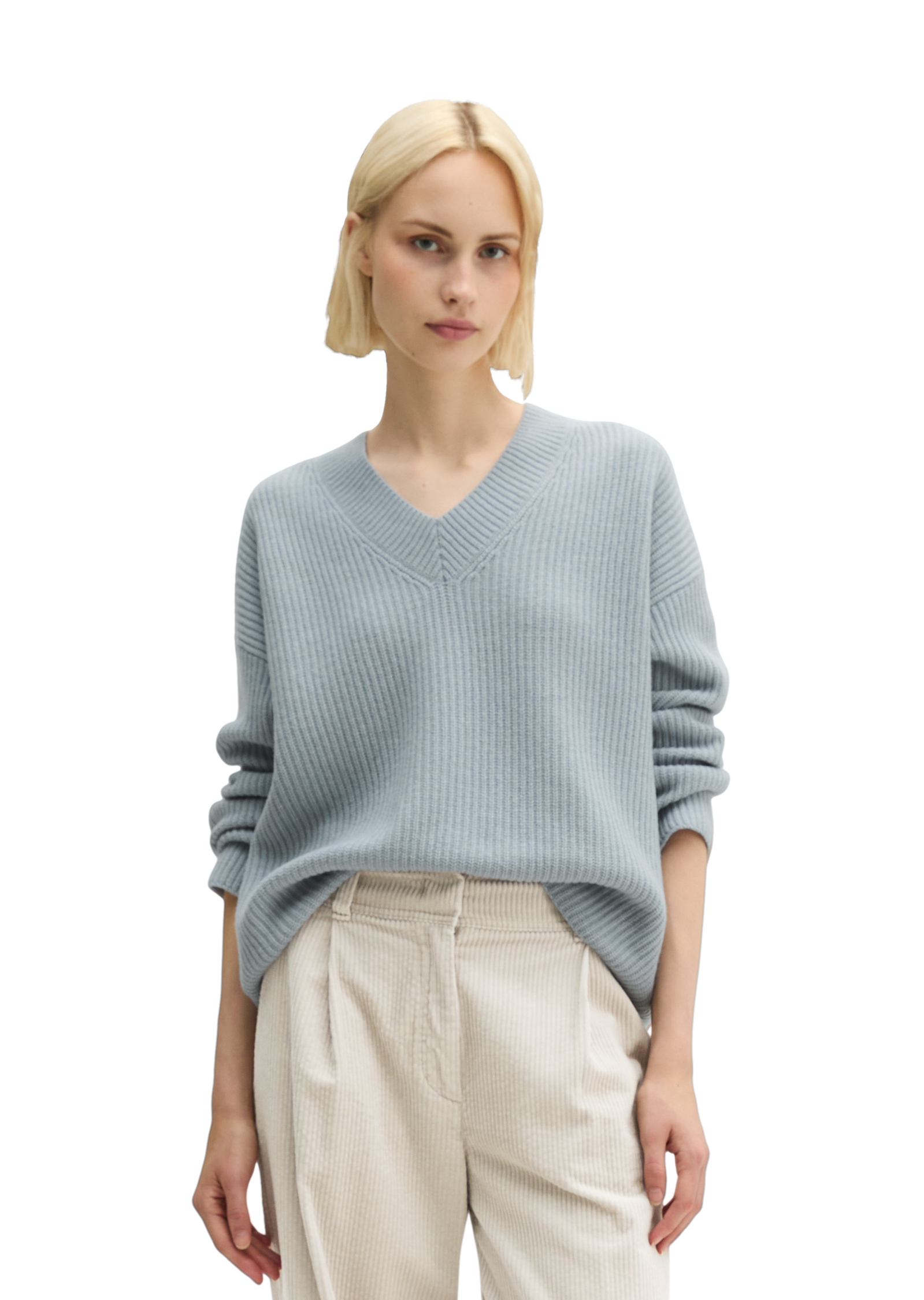 Pull en maille à col en V, coupe ample en mélange de laine vierge douce, MARC O'POLO