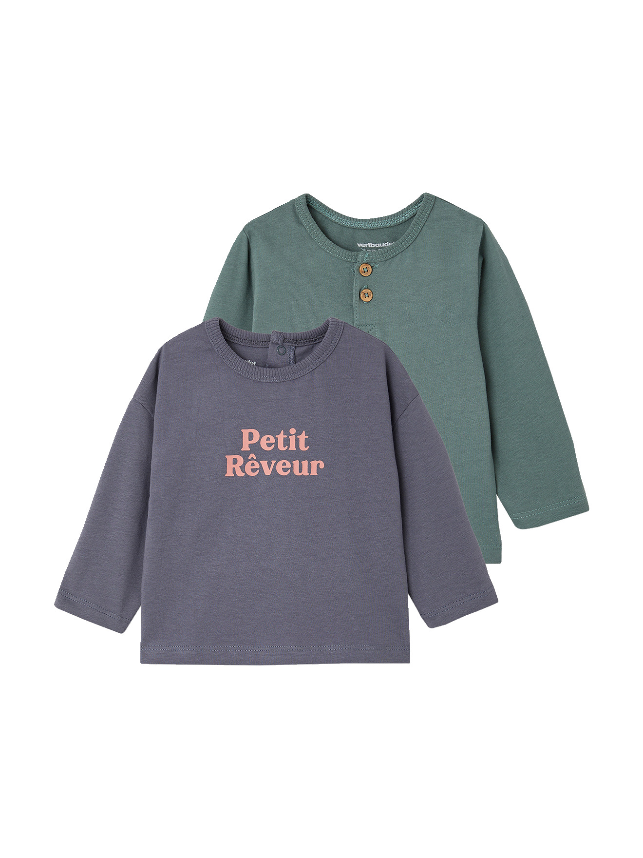 Lot de 2 T-shirts manches longues, VERTBAUDET