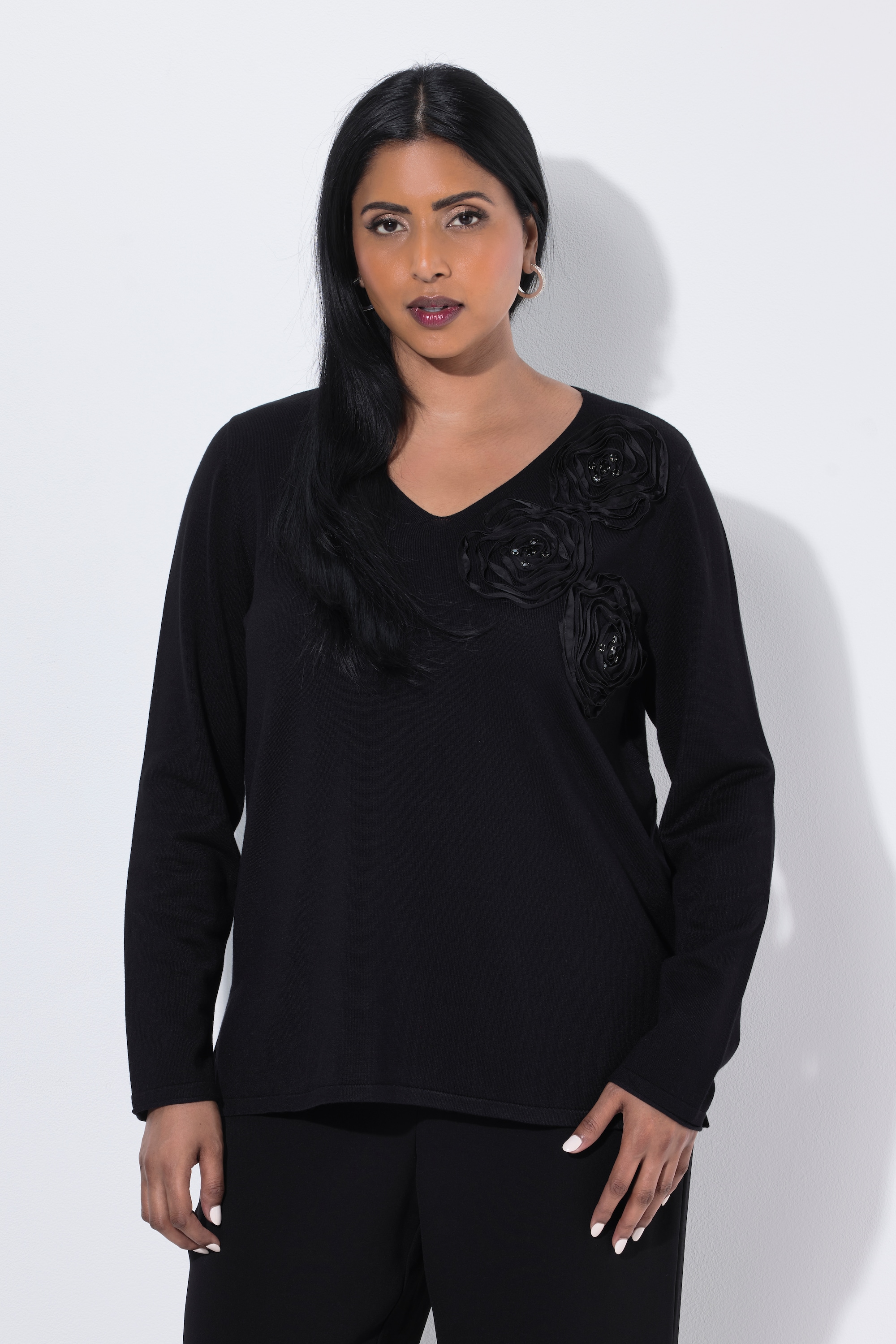 Pull, col en V et manches longues, ULLA POPKEN