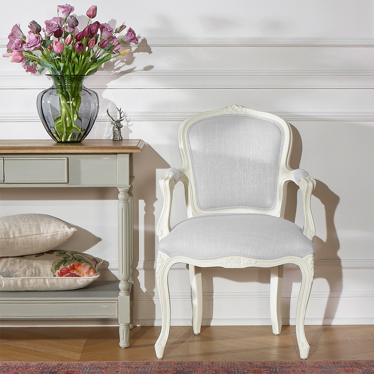 Fauteuil de table style classique en bois massif et lin anti feu LOUVRE, ROBIN DES BOIS