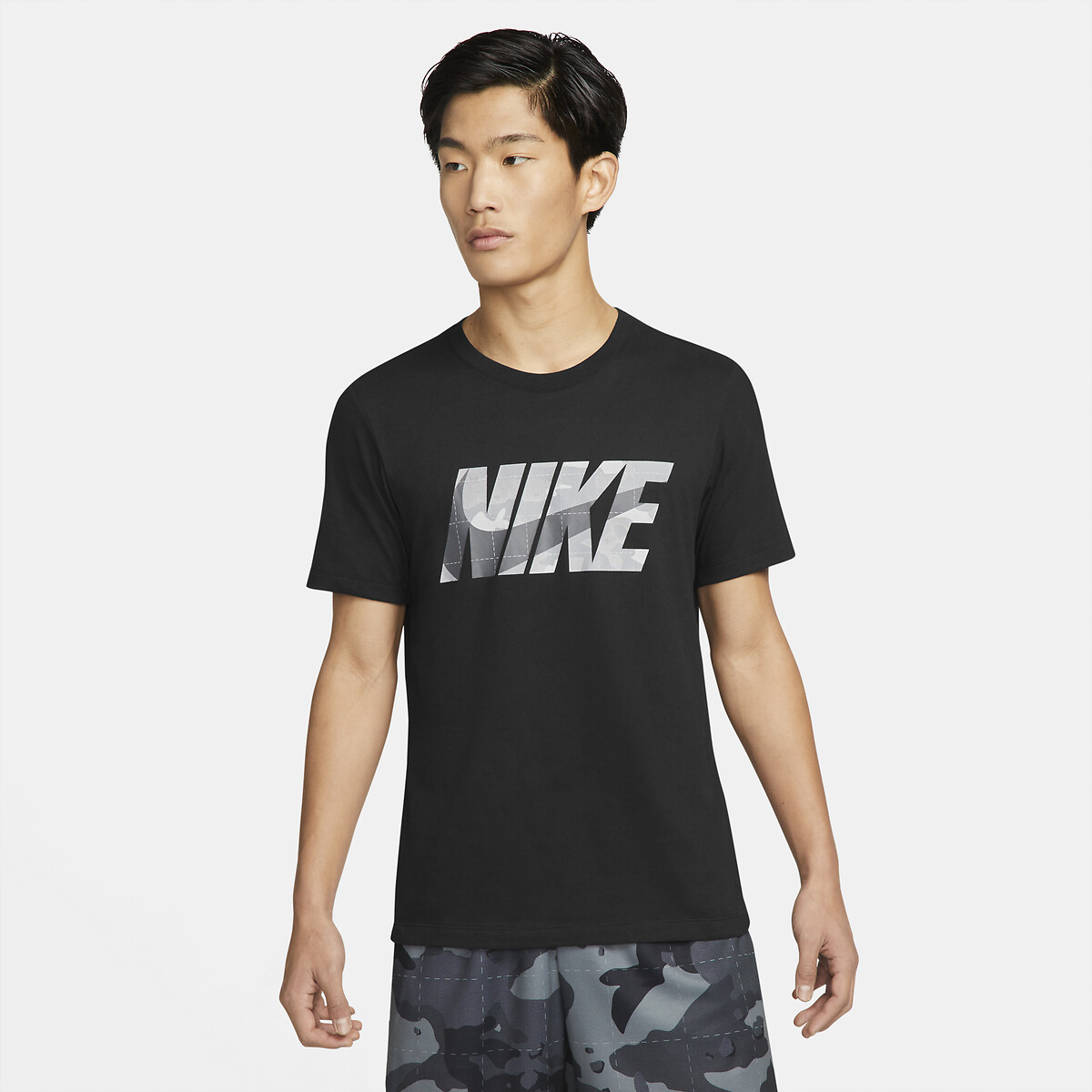 Logo print gym t-shirt in cotton mix with short sleeves , black, Nike ...
