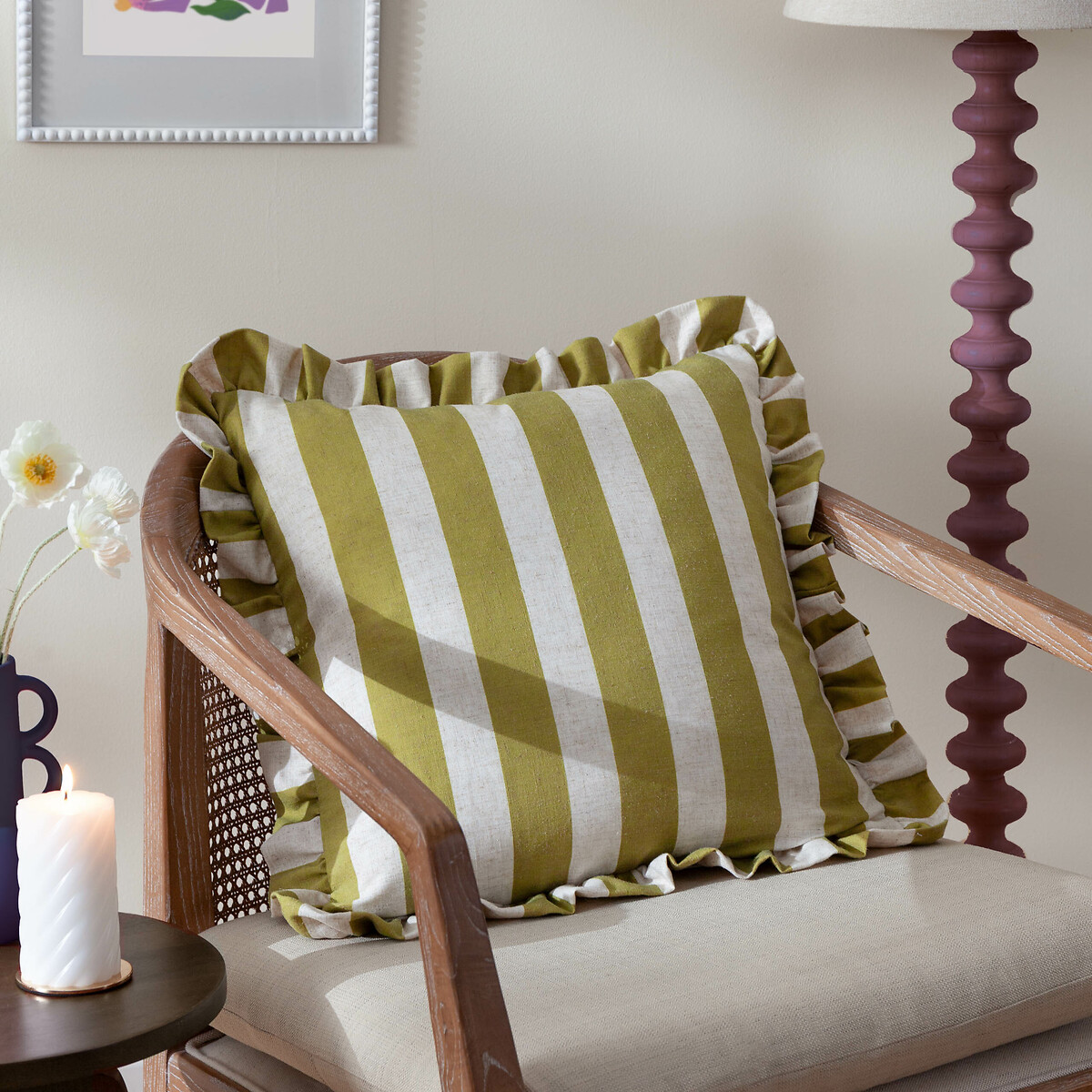 Linenstripe Printed Ruffle Cushion, FURN.